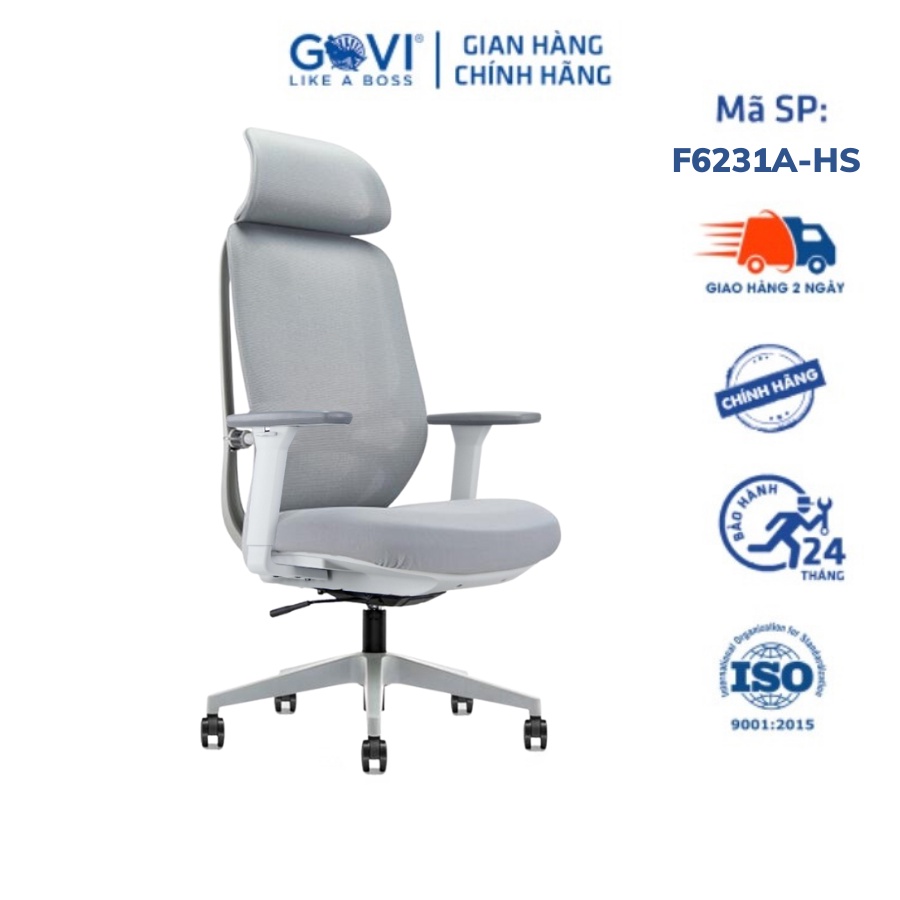 Ghế công thái học Ergonomic GOVI Felix F6231A-Thiết kế tựa đầu điều chỉnh độ cao, tựa tay 3D nâng hạ, mâm ghế ngả 135 độ