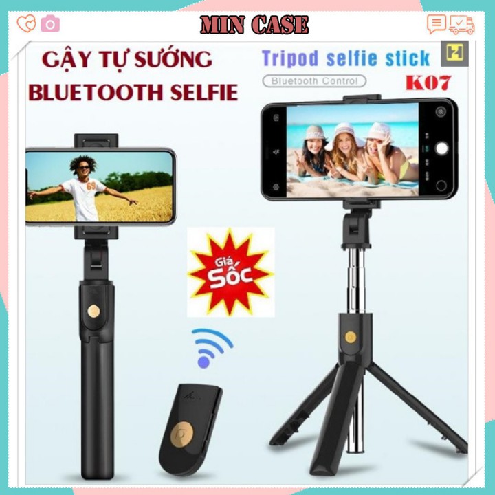 Gậy chụp ảnh Selfie tự sướng kiêm giá đỡ Tripod 3 chân K07 kết nối Bluetooth từ xa cho điện thoại  iPhone IOS Android