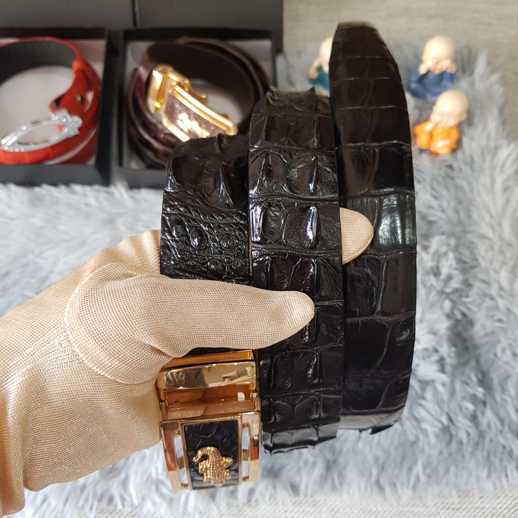 Dây Lưng Cá Sấu, Màu Đen I Dây Lưng Da Cá Sấu Ghép Bản 3,5 cm I Bảo Hành 24 Tháng