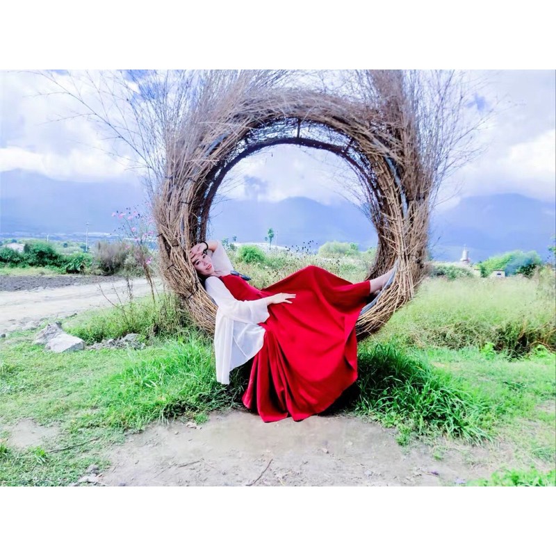 Váy đầm maxi hở lưng đan dây dáng dài xoè 2 dây xẻ ngực chữ V sexy đi du lịch biển