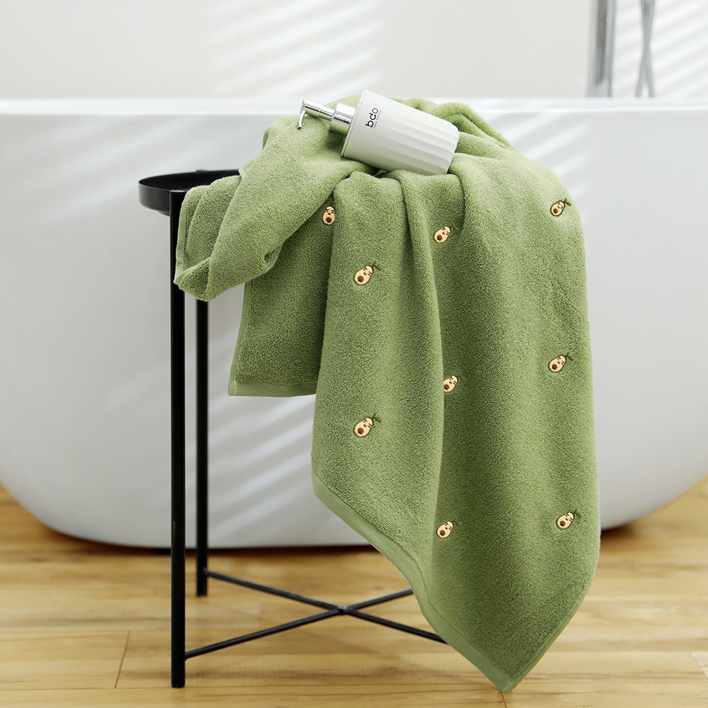 Khăn Tắm Cotton Siêu Mềm Dày Dặn Nhanh Khô Thêu Họa Tiết Quả Bơ Màu Trắng / Xanh Lá Dành Cho Người Lớn Và Trẻ Em
