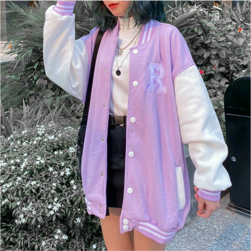 Áo Khoác BOMBER RAYSON Nỉ Bông Tay Dài Form Rộng Ulzzang Unisex (Ánh Thật)