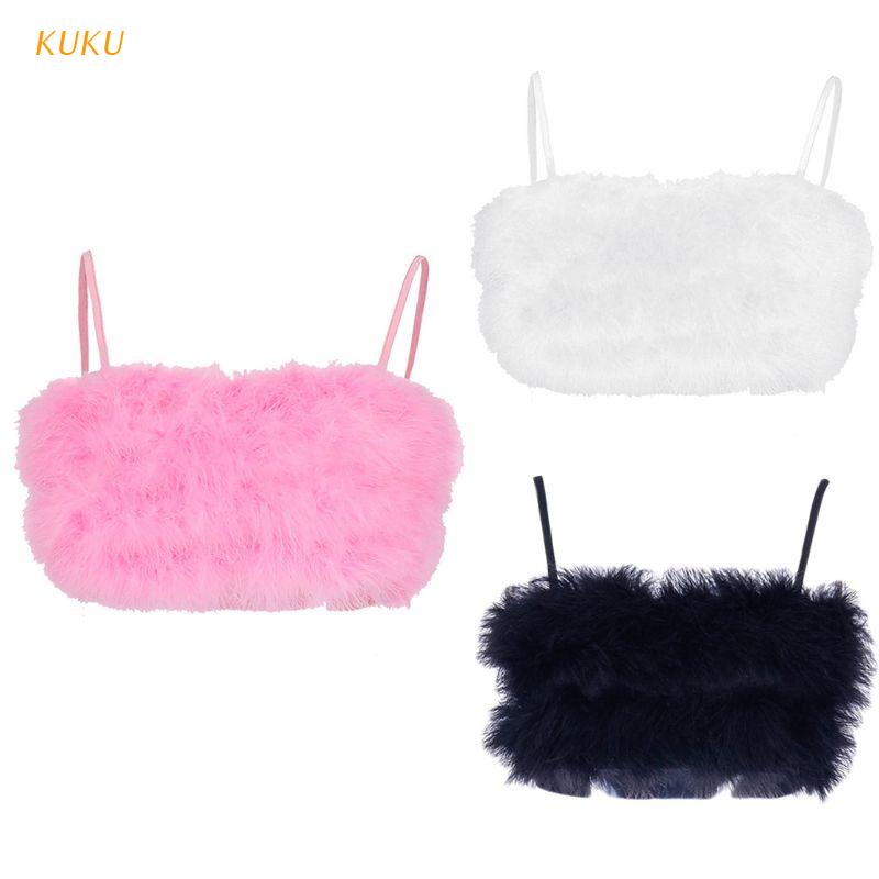 Áo Crop Top Hai Dây Màu Trơn Phối Lông Vũ Thời Trang Quyến Rũ Cho Nữ | BigBuy360 - bigbuy360.vn