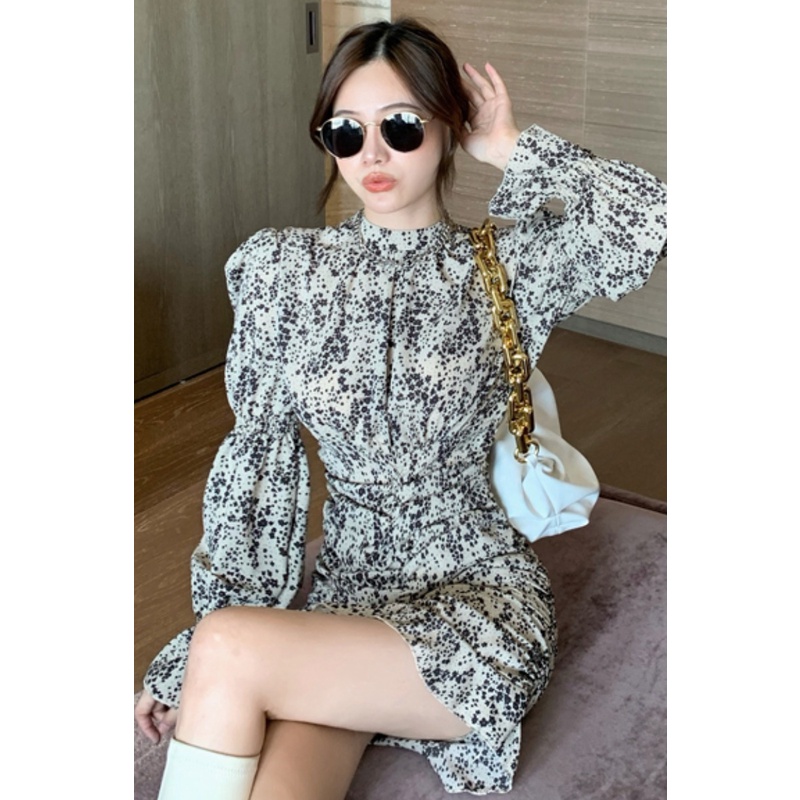 Đầm Hoa Tay Phồng Phong Cách Retro Thời Trang Dành Cho Nữ