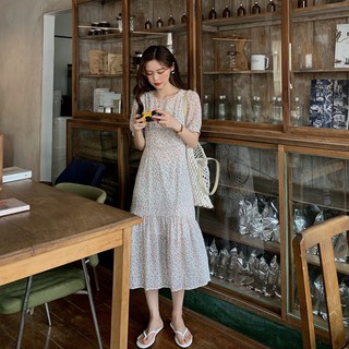 Đầm maxi voan hoa tay phồng dáng đuôi cá D122