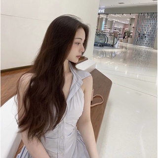 Váy sơ mi nữ xếp eo xanh nhạt