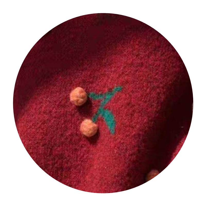 Áo dệt kim cổ tròn thoáng khí họa tiết Cherry xinh xắn dành cho nữ | BigBuy360 - bigbuy360.vn