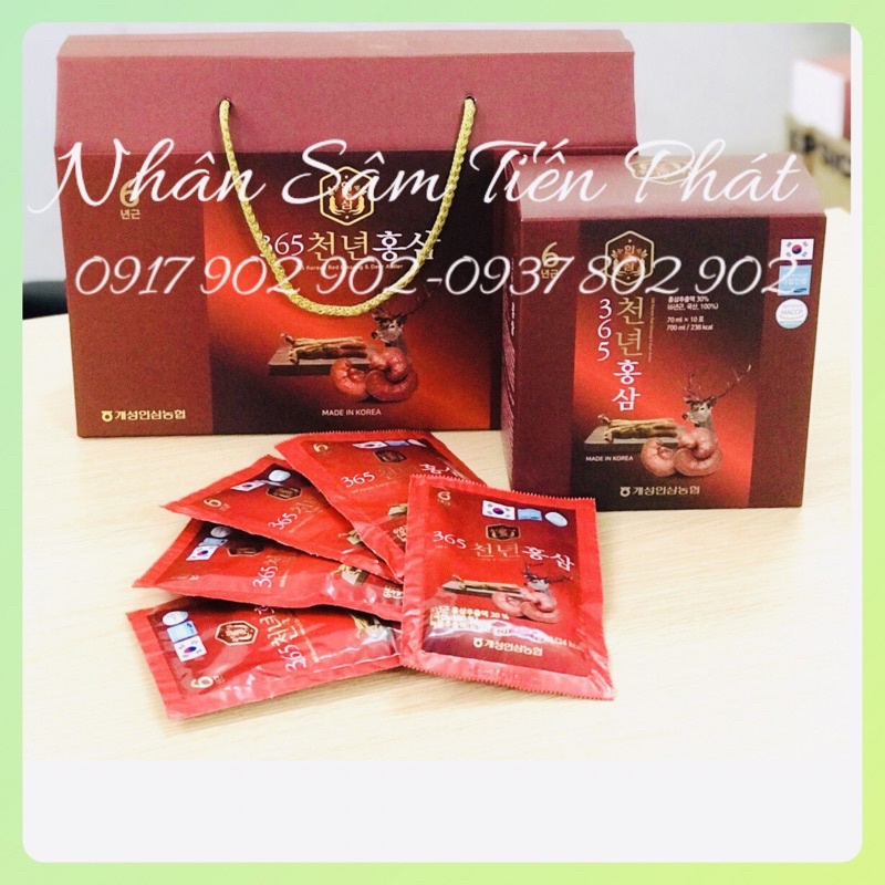 Nước Hồng Sâm Linh Chi Nhung Hươu 365 - Hàn Quốc , Hộp 20 Gói x 70ml/ Gói - Chính hãng