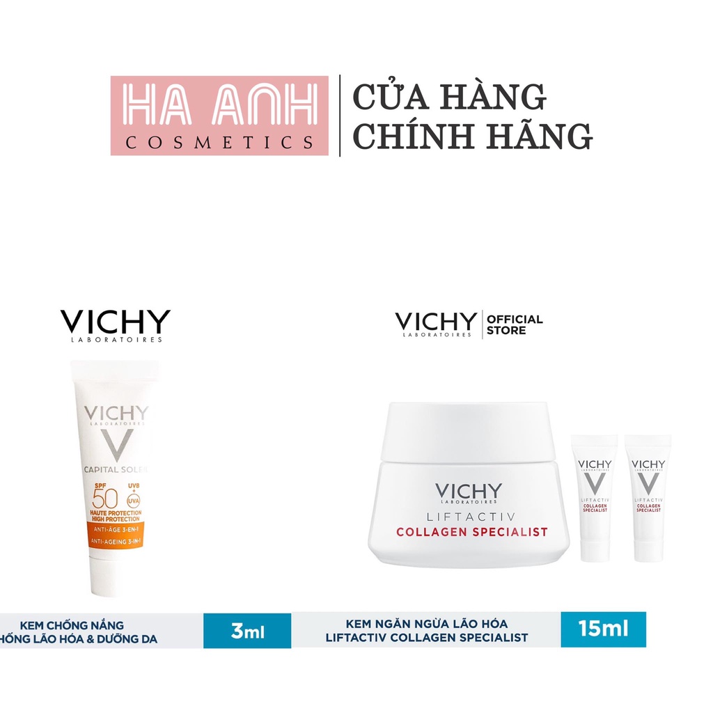 Bộ sản phẩm ngăn ngừa lão hoá Vichy liftactiv collagen + kem chống nắng capital soleil