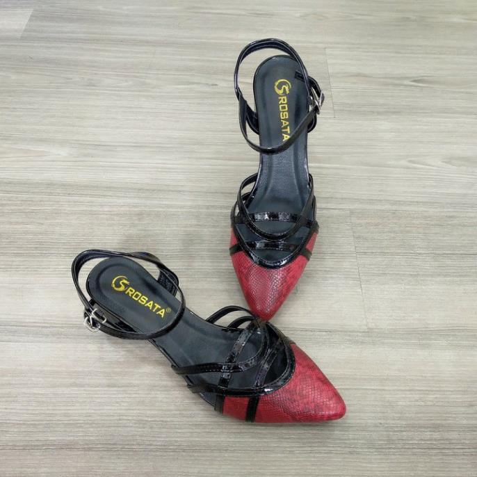Giày sandal nữ cao gót 3 phân hai màu đen trắng hàng hiệu rosata ro281 KNG