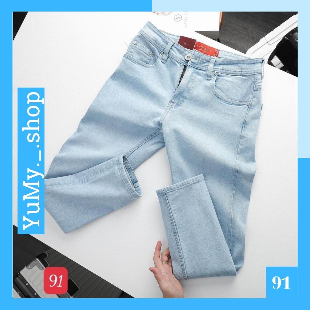 Quần jean nam màu xanh trơn không rách gối chất bò cao cấp co dãn 4 chiều đẹp from dáng rin skinny YuMy JM91