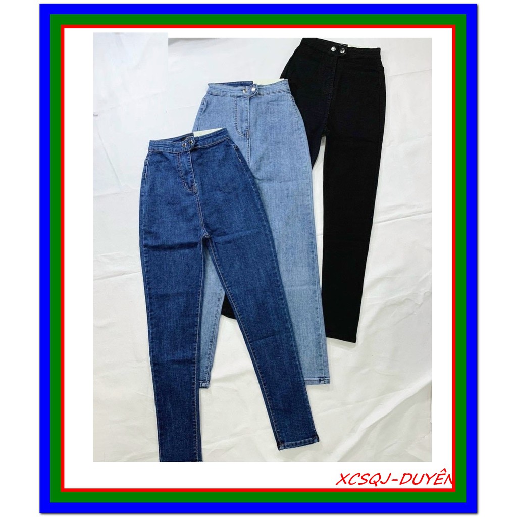 Quần jean nữ lưng cao KIỂU ĐAI KHÔNG ĐỈA 2 CÚC 2 TÚI SAU ( k có túi trước ) DTZ61