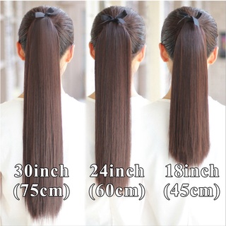 Tóc giả Wigsin cột đuôi ngựa dài thẳng sợi tổng hợp với ruy băng 