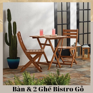 Bộ bàn 2 ghế Bistro gỗ tự nhiên chuyên làm bàn cafe ban công sân vườn