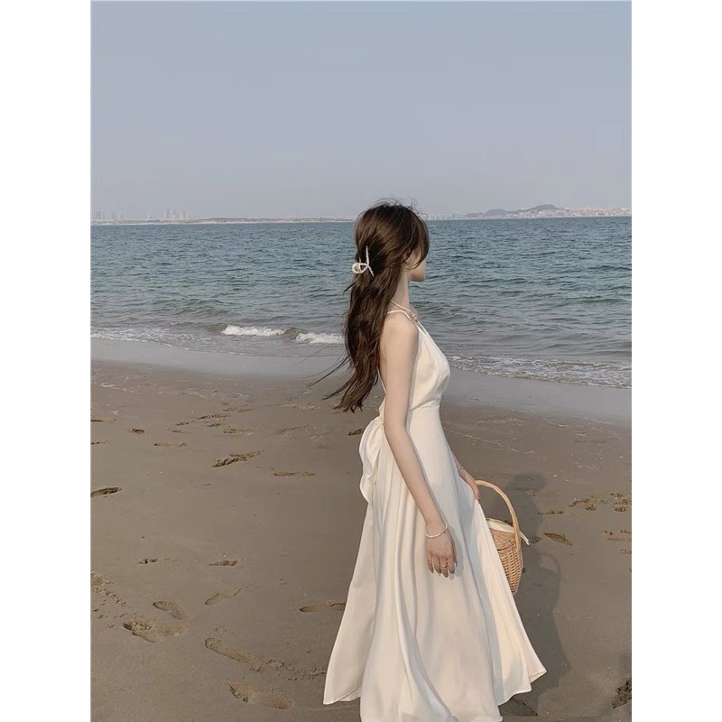 Váy maxi hai dây nơ sau màu trắng | BigBuy360 - bigbuy360.vn