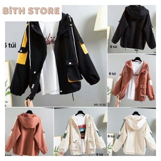 Áo khoác kaki túi hộp nữ 6 túi phối màu đẹp may 2 lớp chống nắng tốt
