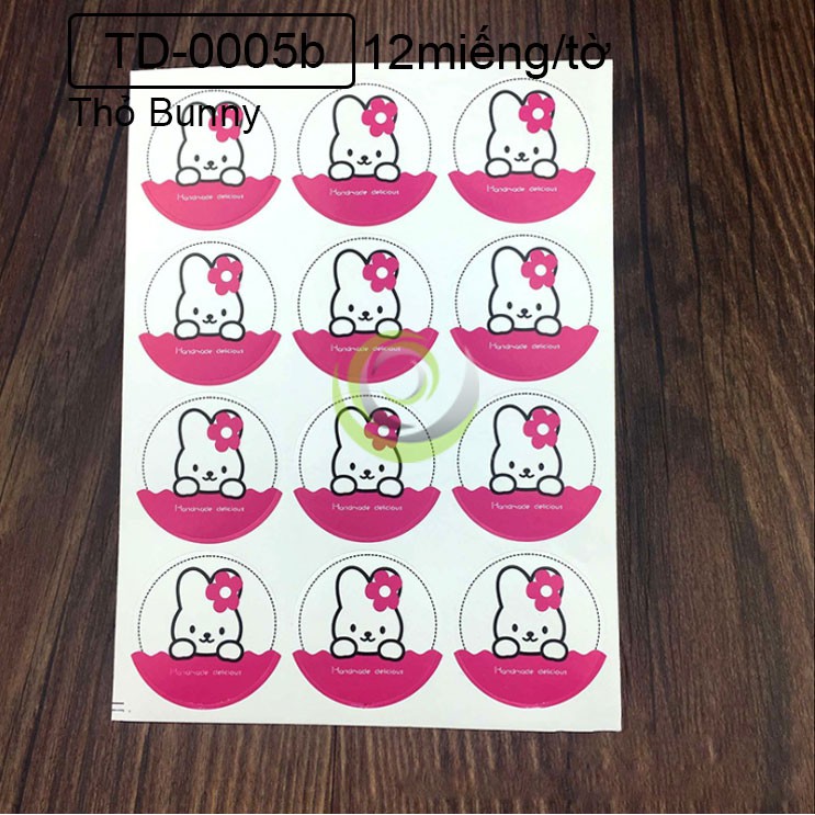 Tem dán sticker Cartoon Gấu/Thỏ/Mèo Dễ Thương trang trí hộp bánh
