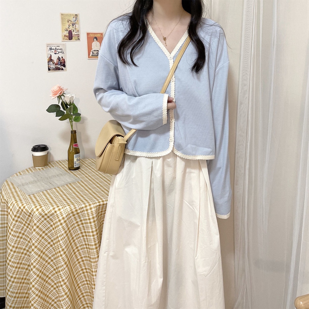 Áo khoác cardigan dệt kim cổ chữ v thiết kế mới thời trang dành cho mùa thu 2021