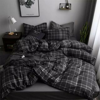 Bộ Chăn Ga Gối Kẻ Ô Đen Cotton Poly