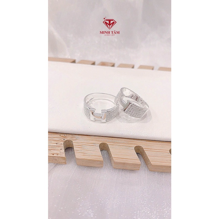 Nhẫn bạc nam chữ H chất liệu bạc ta nạm đá-Minh Tâm Jewelry