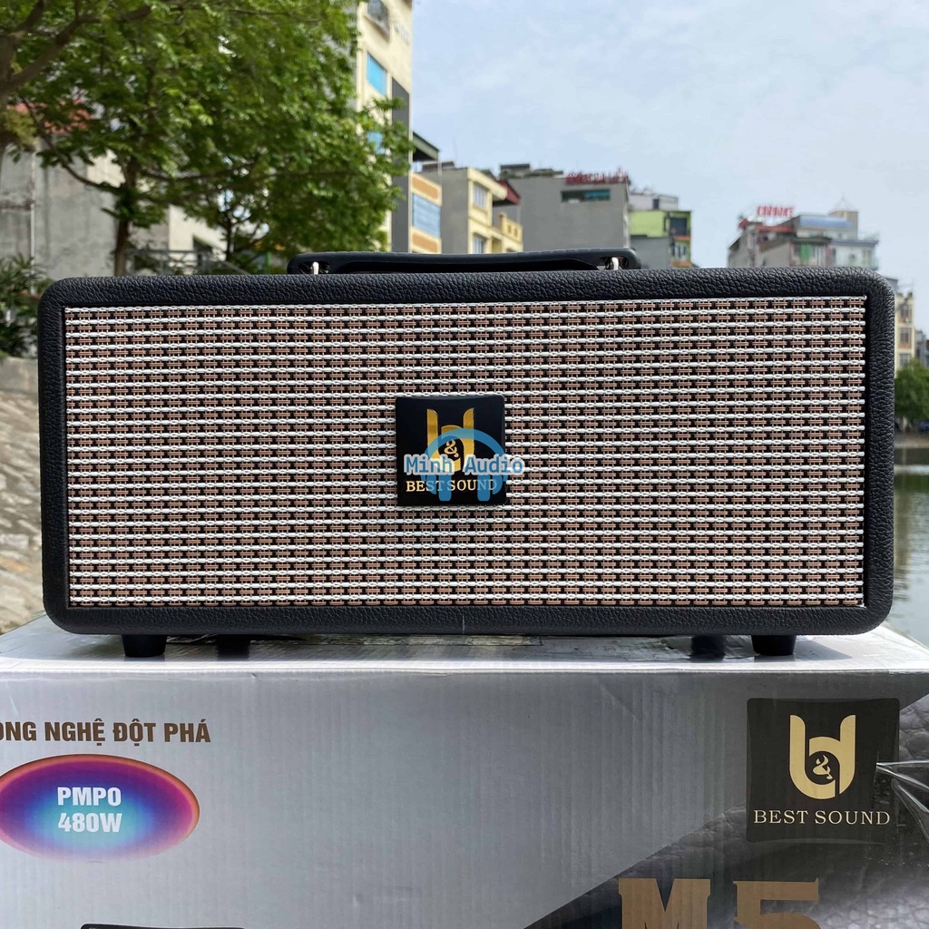 Loa mini xách tay Best Sound M5 + 2 micro không dây - Hệ thống 2 Loa bass 13.5cm và 2 loa treble 5cm - CTy Thiên Phúc