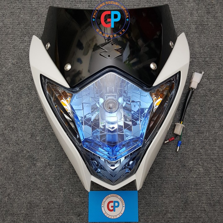 Đầu đèn Satria 150 xăng cơ trắng - Chóa xanh Indo