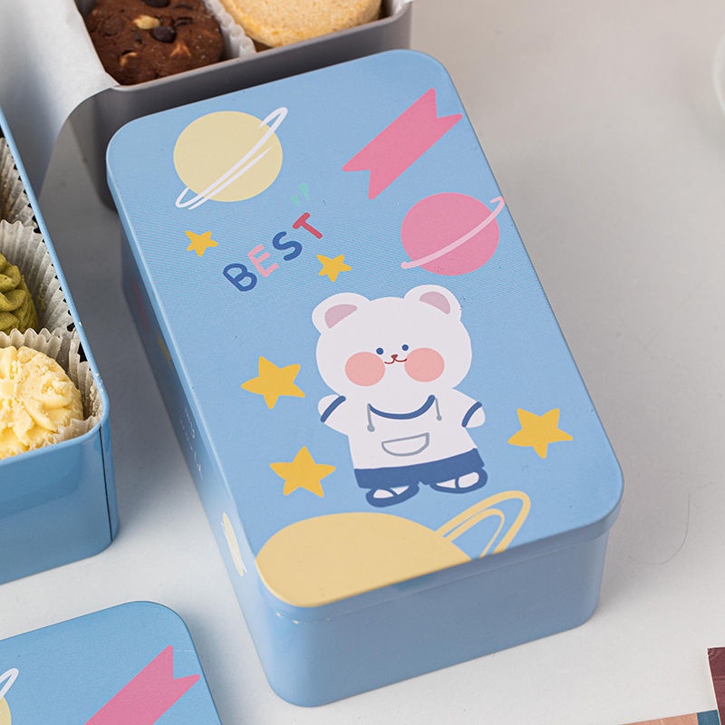 Hộp bánh quy hộp sắt hoạt hình dễ thương hộp sắt đựng bánh quy hộp thiếc hình tròn và hình vuông Hộp