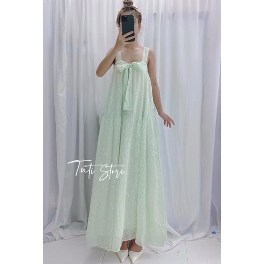 Đầm 2 dây cột nơ tiểu thư MOCHI DRESS xanh mint