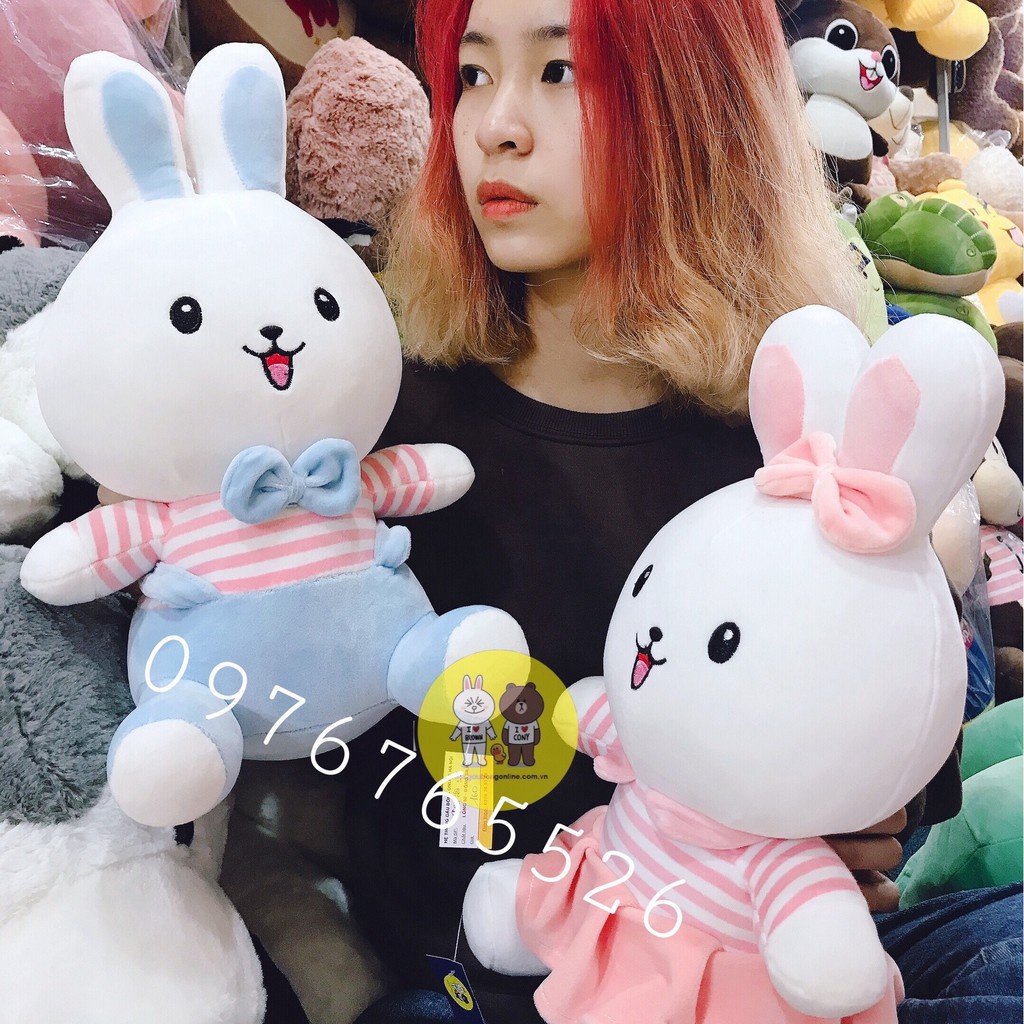 ☜▨℗Gấu bông đôi thỏ mặc váy và yếm màu xanh hồng kích thước 40cm Xưởng Việt Nam