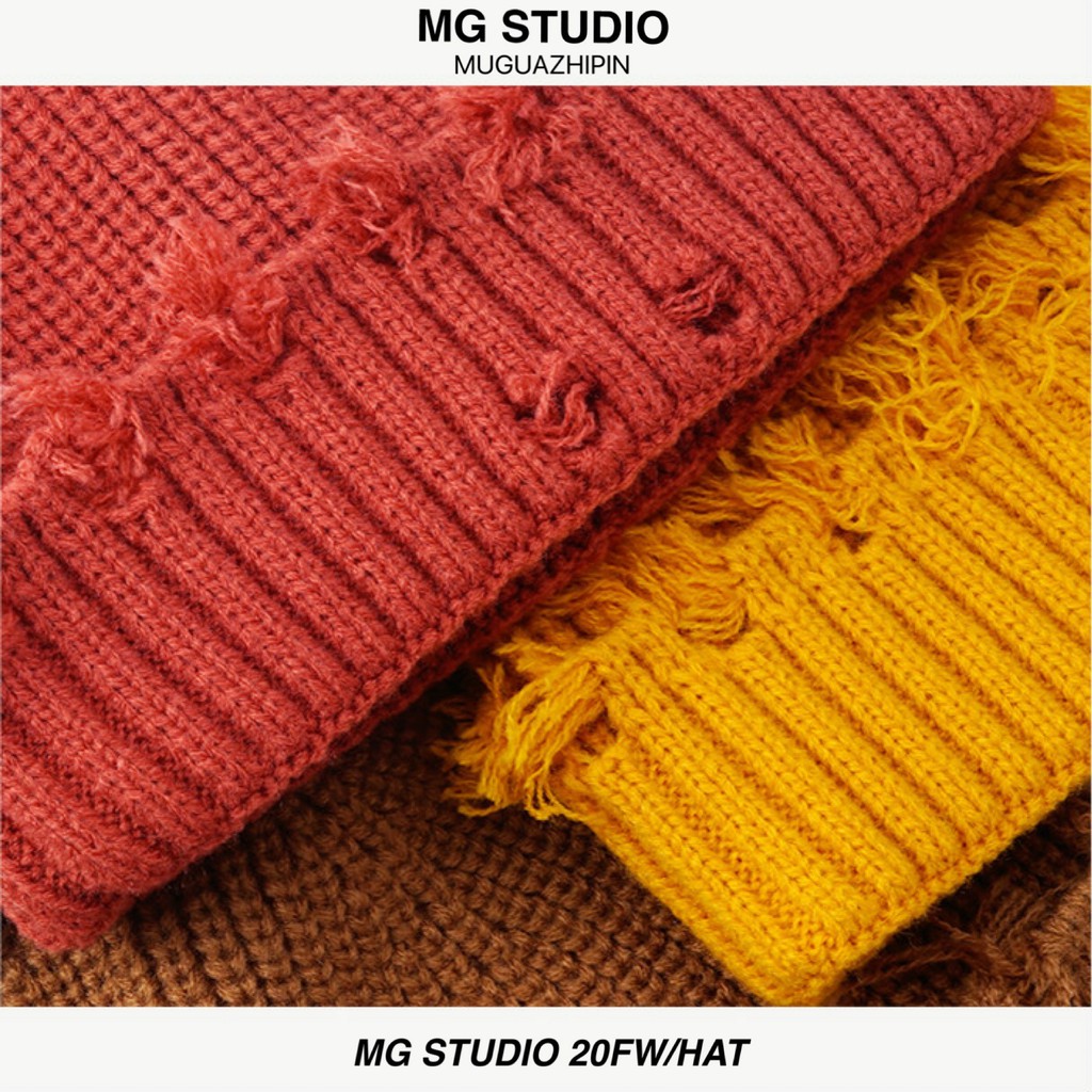 Mũ len MG Studio sợi dệt kim phối vết rách sành điệu cho phái nữ