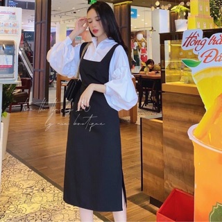 Set áo tay phồng đầm yếm