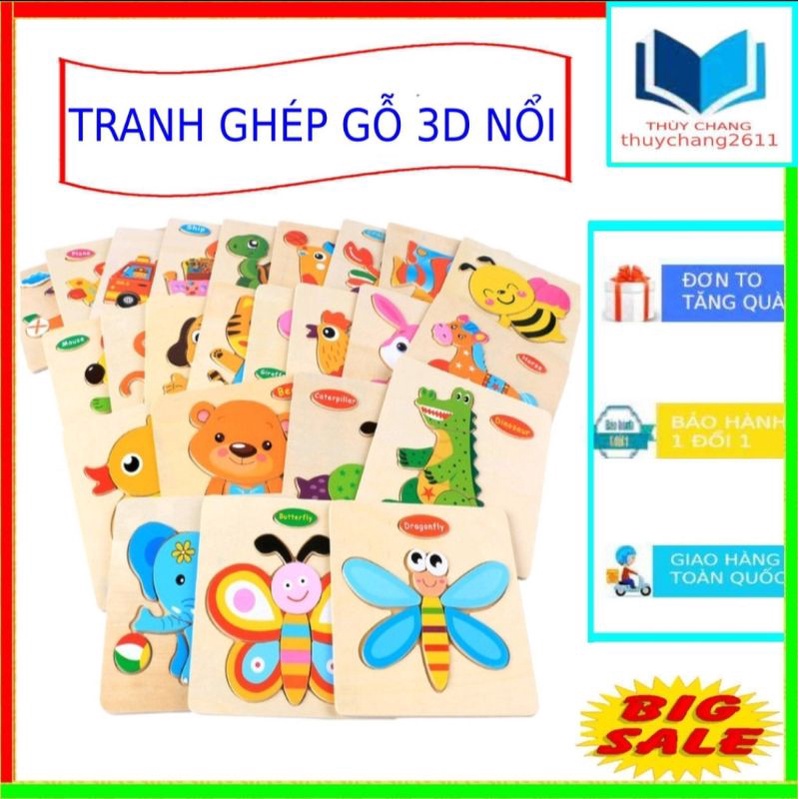 Combo 10 tranh gỗ nổi 3D nhiều hình cho bé vui chơi_ Đồ chơi gỗ cho bé