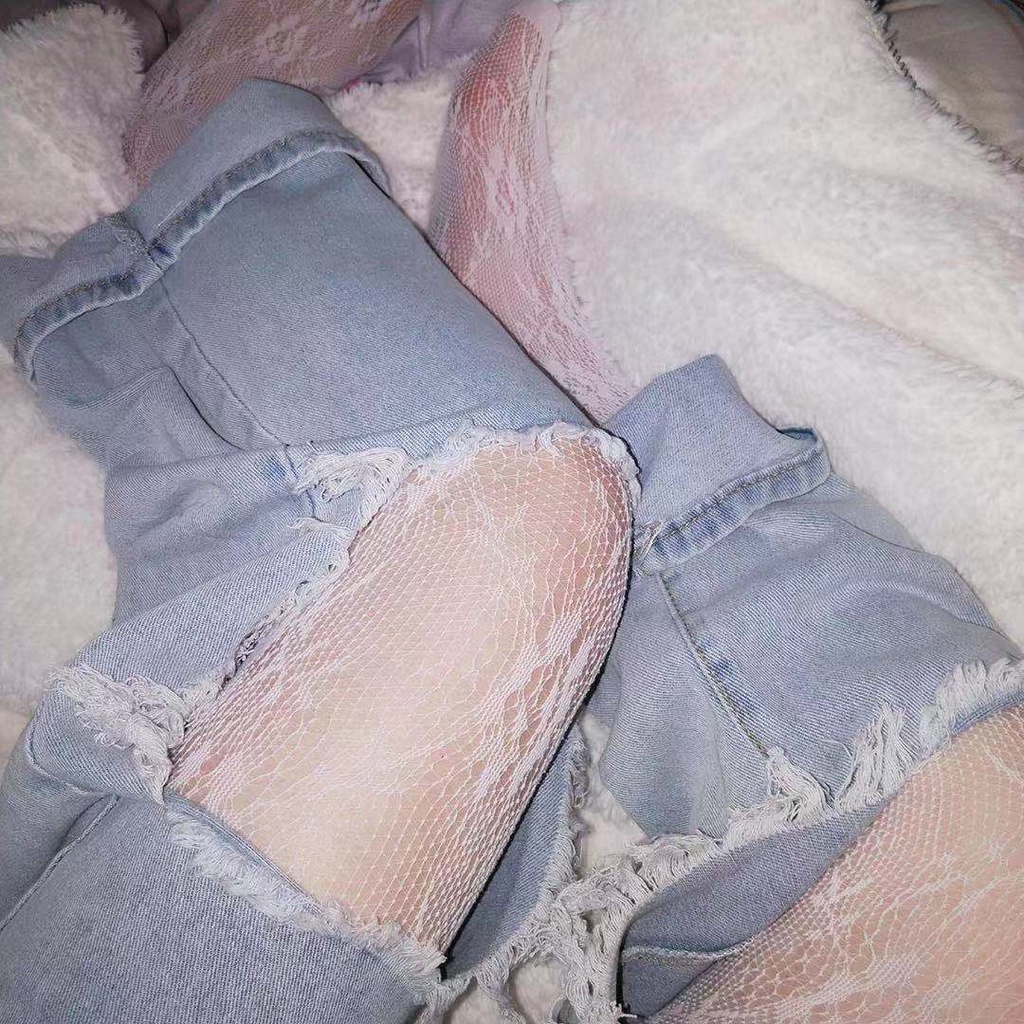 Jiashucheng Quần Jean Nữ Lưng Cao Ống Rộng Rách Gối Thời Trang Mùa Hè Phong Cách Hàn Quốc Mới