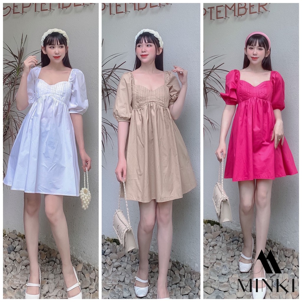 ĐẦM XẾP LY NGỰC - Chất Liệu Kaki Thun Nhập Khẩu - 3 màu Trắng/ Nude/ Hồng [HÀNG THIẾT KẾ] | BigBuy360 - bigbuy360.vn