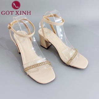 Sandal Cao Gót Thời Trang Gót Xinh GX263 Mũi Vuông Quai Đính Đá Cao 7cm