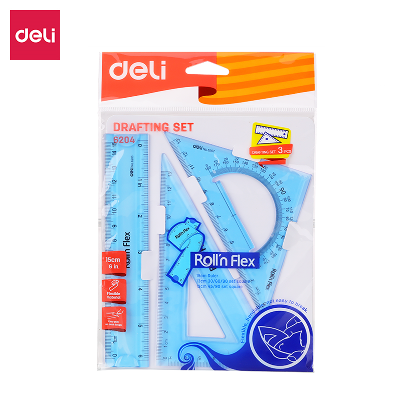 Bộ thước đo văn phòng phẩm DELI 6204 dẻo tiện lợi