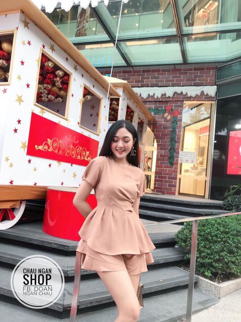 Set bộ áo peplum + quần bèo tầng  cực sang