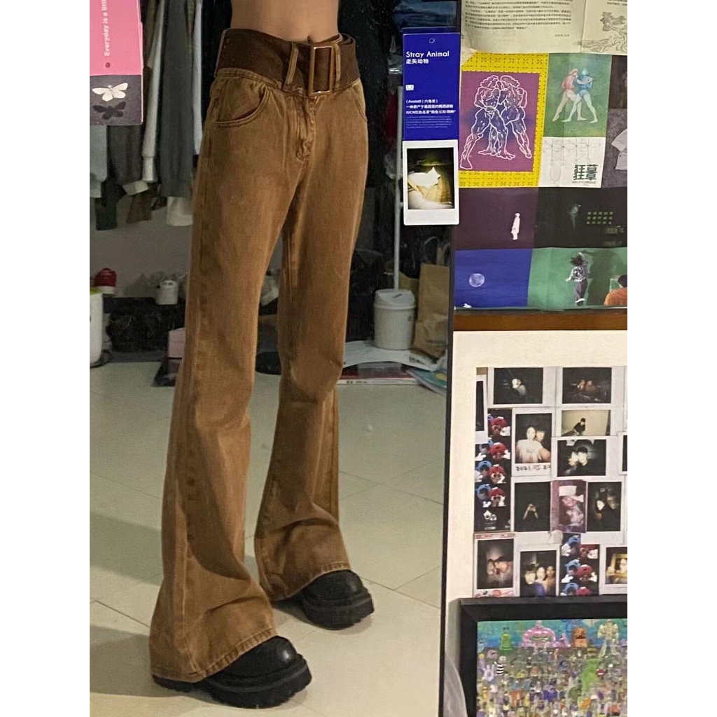 Quần Jean Ống Loe Dáng Suông Cỡ Lớn Kiểu Âu Mỹ Cá Tính Cho Nữ