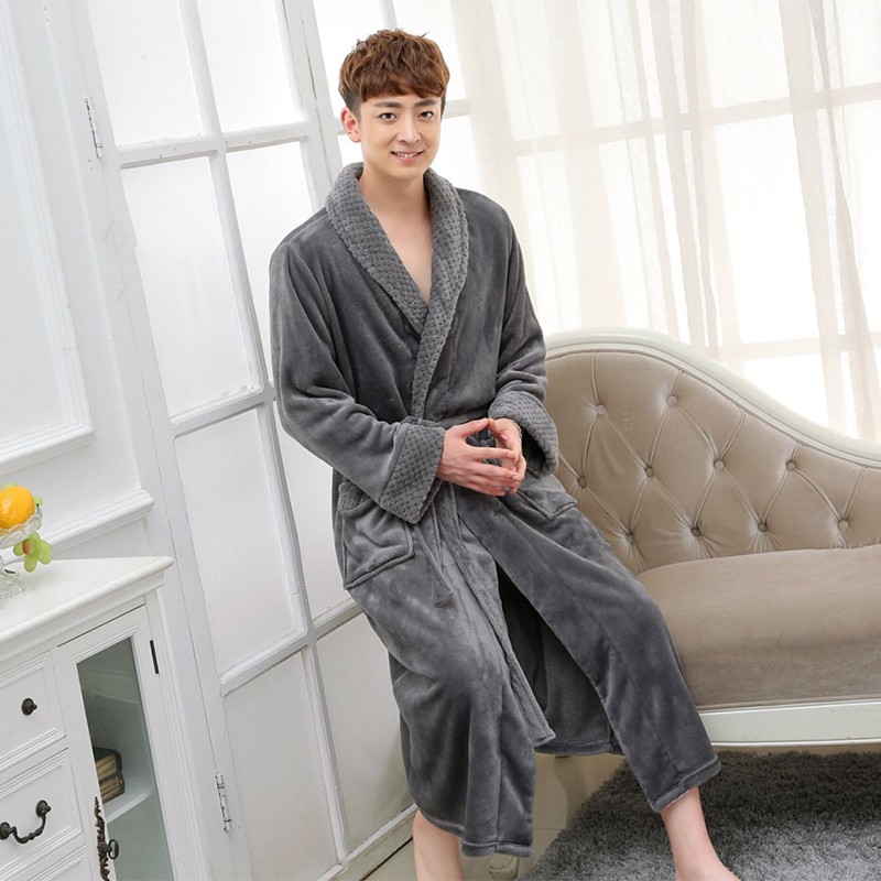 Áo Choàng Tắm Dáng Dài Vải Flannel Dày Thời Trang Mùa Đông Cho Nam Và Nữ