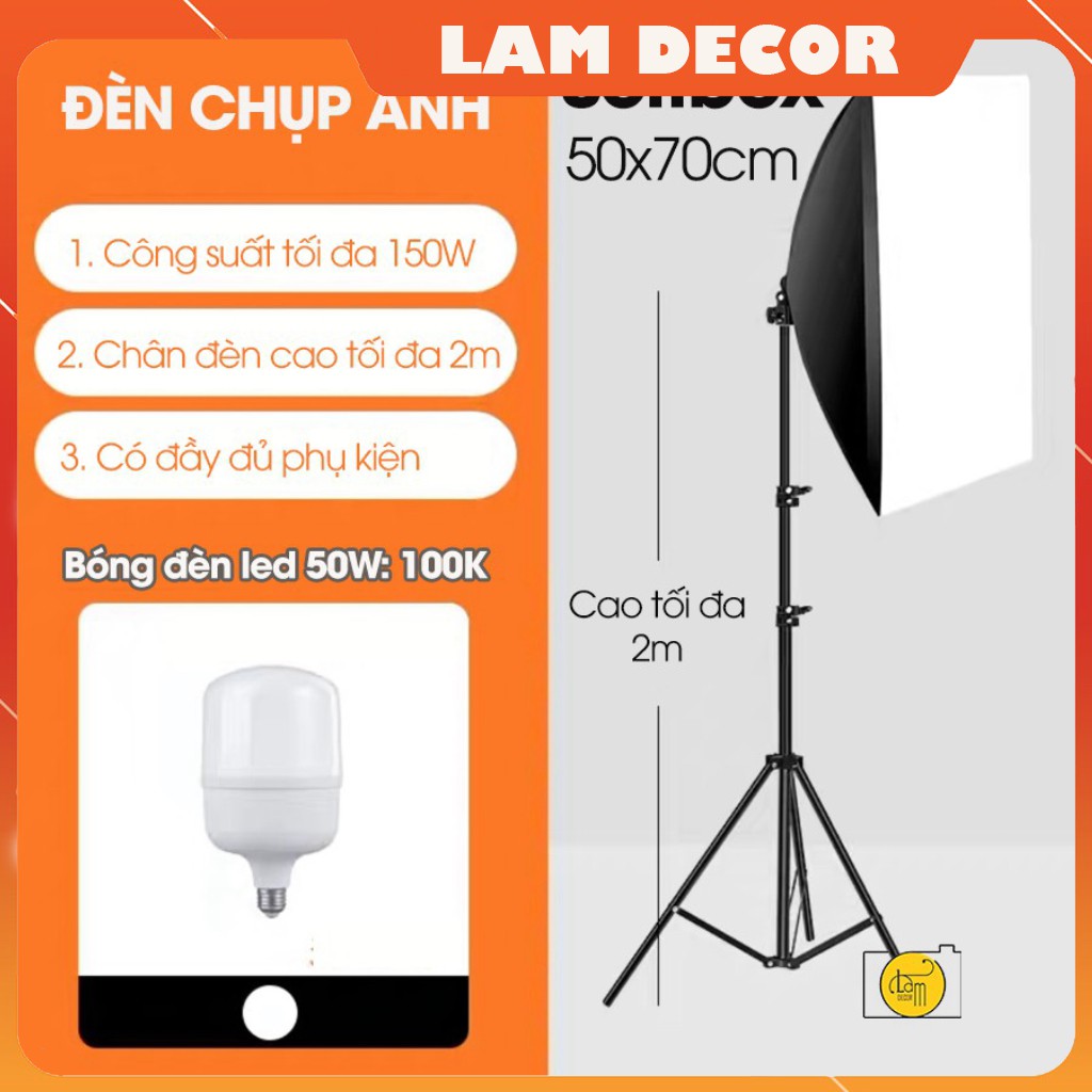 Đèn chụp ảnh studio softbox 50x70cm chụp sản phẩm sản phẩm (KHÔNG KÈM BÓNG)