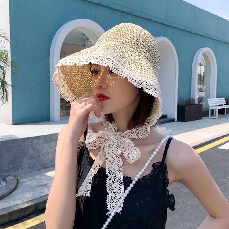 Nón cói mềm kiểu dáng vintage dễ thương rất tiểu thơ vành viền ren phối quai ren 3 màu