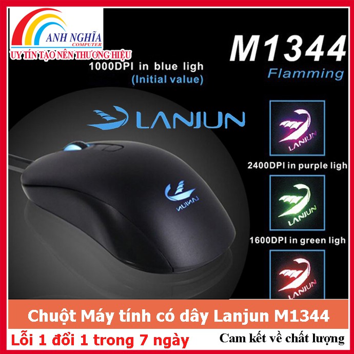 Chuột Máy tính có dây Lanjun M1344 USB Gaming (tự đổi màu led liên tục)