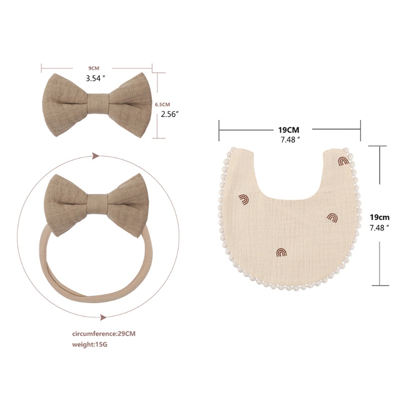Yếm Ăn Cotton Kèm 2 Băng Đô Đính Nơ Tùy Chỉnh Xinh Xắn Cho Bé Gái