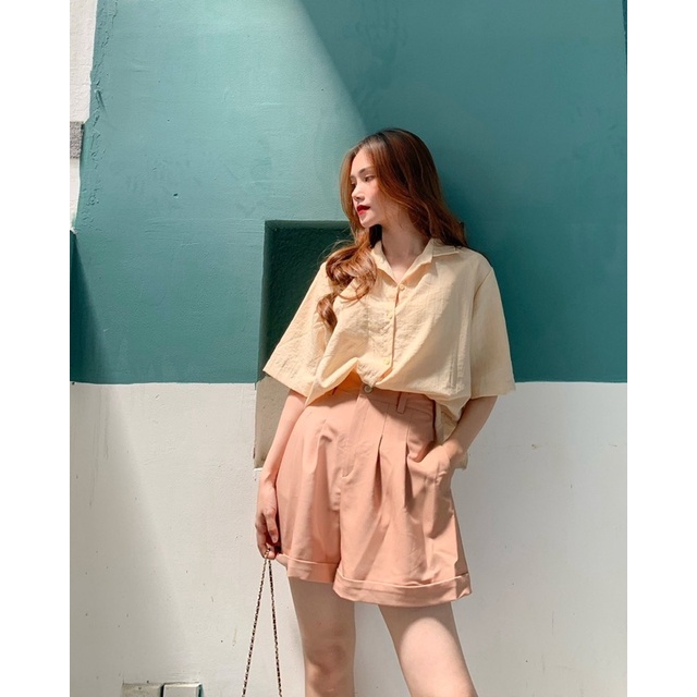 Áo sơ mi nữ tay ngắn form rộng đẹp hàn quốc LUCETFASHION cao cấp đen trắng be Short sleeved Shirt