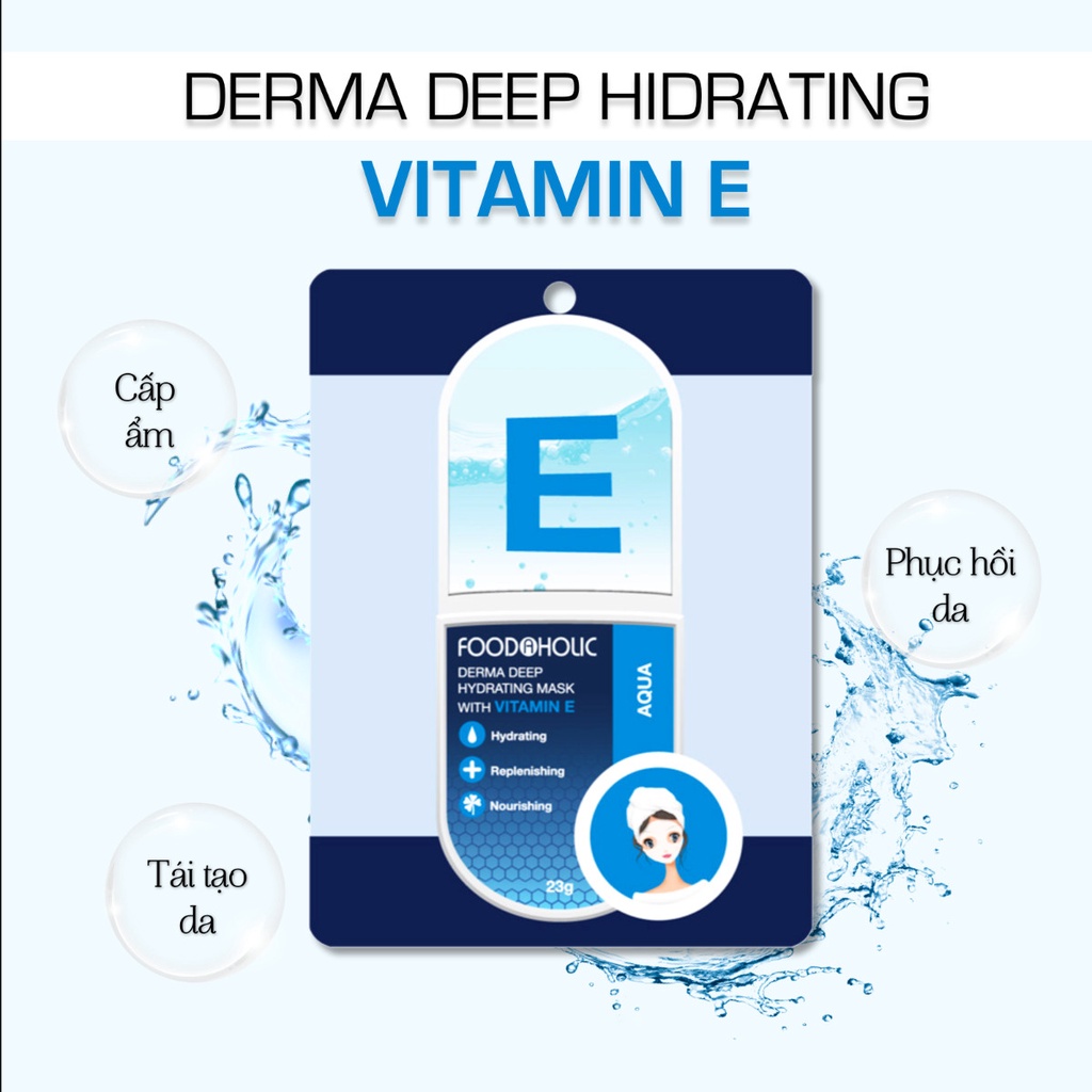 Hộp 10 Mặt Nạ Dưỡng Ẩm Cho Da Chiết Xuất Vitamin E Foodaholic Derma Deep Hydrating Mask 23g x 10