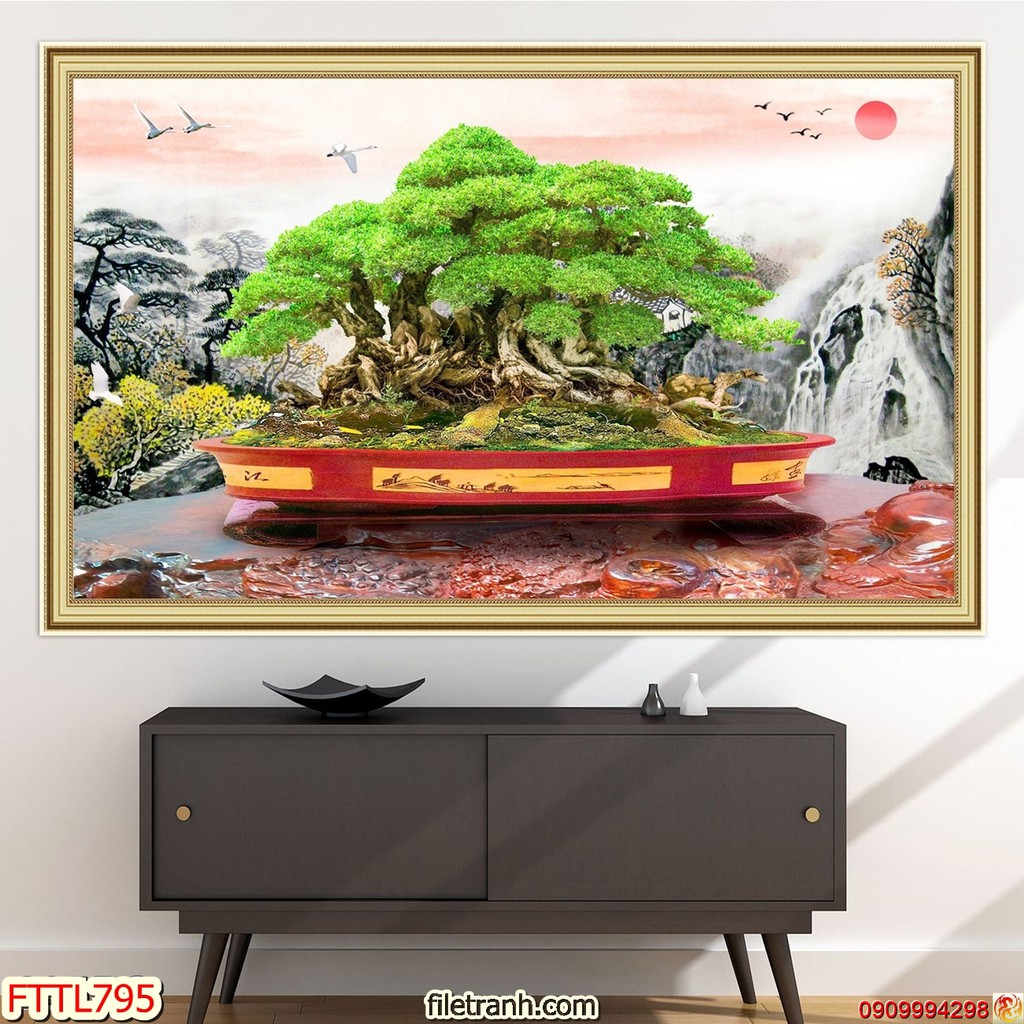 TRANH DÁN TƯỜNG CHẬU BON SAI,TRANH CHẬU CÂY CẢNH IN 3D