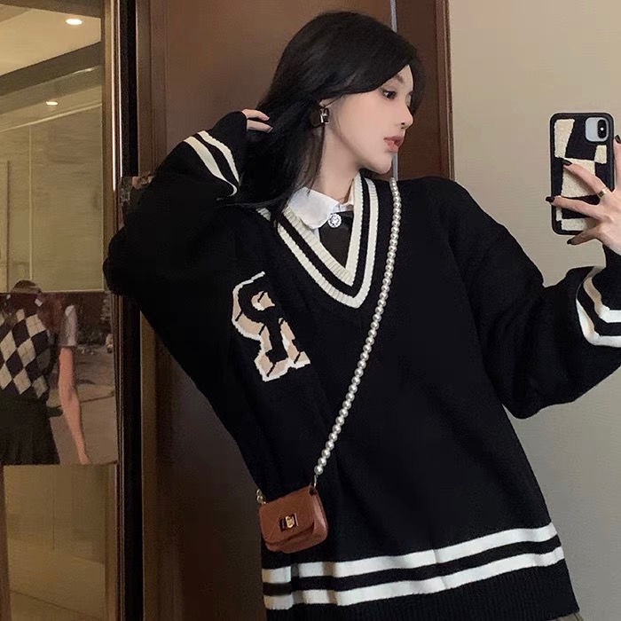 Áo sweater tay dài dáng rộng màu sắc tương phản phong cách Hàn Quốc thời trang 2021 dành cho nữ | BigBuy360 - bigbuy360.vn
