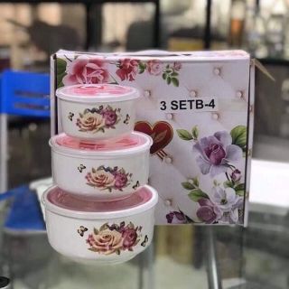Bộ 3 bát sứ có nắp hút chân không