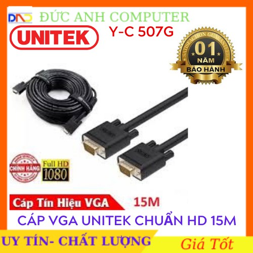 Cáp Vga UNITEK 15m (YC 507G/)- Chính Hãng 100%, Bảo Hành 18 Tháng - 1 Đổi 1- FULL BOX