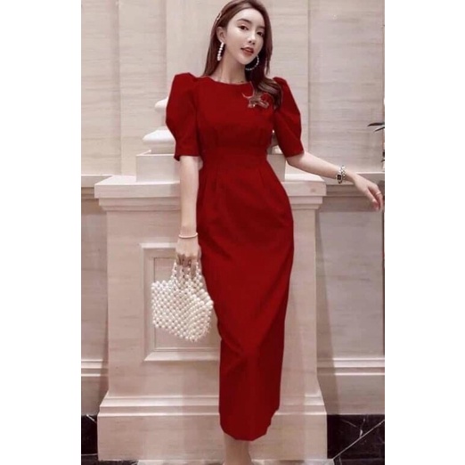 Đầm maxi cổ tròn chít eo 2 dáng váy | BigBuy360 - bigbuy360.vn